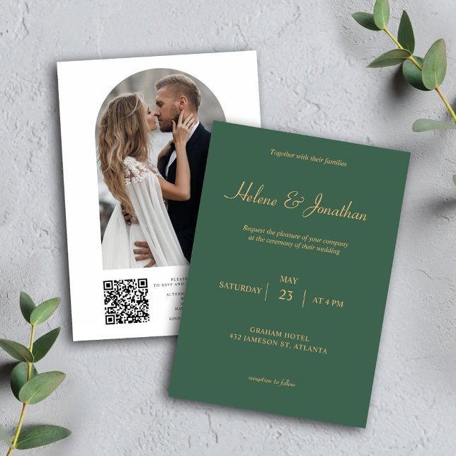 Invitation QR Code vert minimal moderne mariage élégant (Sage Green QR Code Photo Wedding Invitation)
