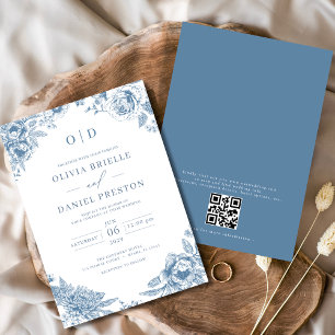 Invitation QR Code Victorien Français Dusty Mariage