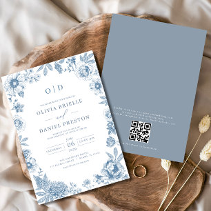 Invitation QR Code Victorien Français Dusty Mariage