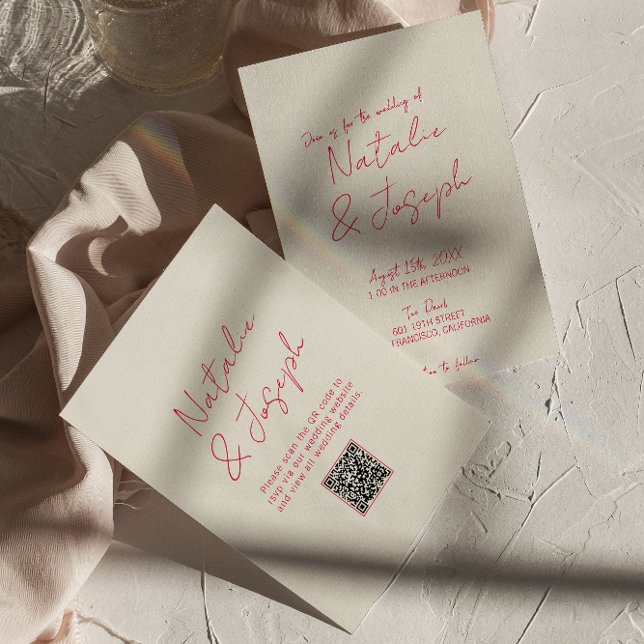 Invitation QR Code Whimsical Mariage rétro amusant écrit à la (Créateur téléchargé)