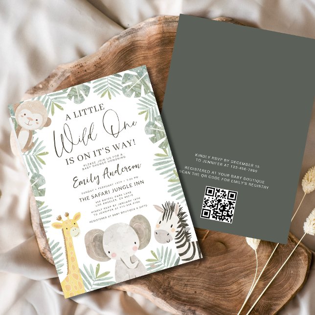 Invitation QR Code Wild One Safari Animaux Baby shower (Créateur téléchargé)