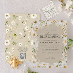 Invitation QR Floral Daisy Baby est en floraison Rustique Dou