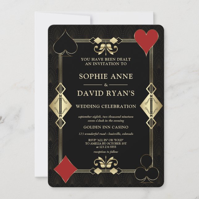 Invitation QR Glam Art Déco 20s Casino Vegas Poker Mariage (Devant)