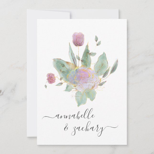 Invitation *~* QR MINIMAL RSVP Rose Bud Bouquet AR12 Mariage (Devant)