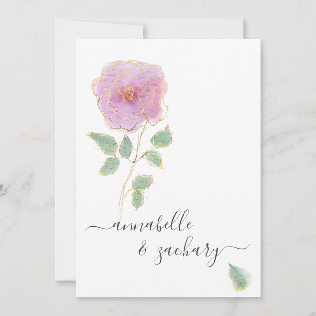 Invitation *~* QR MINIMAL RSVP Rose Parties scintillant d'or  (Devant)