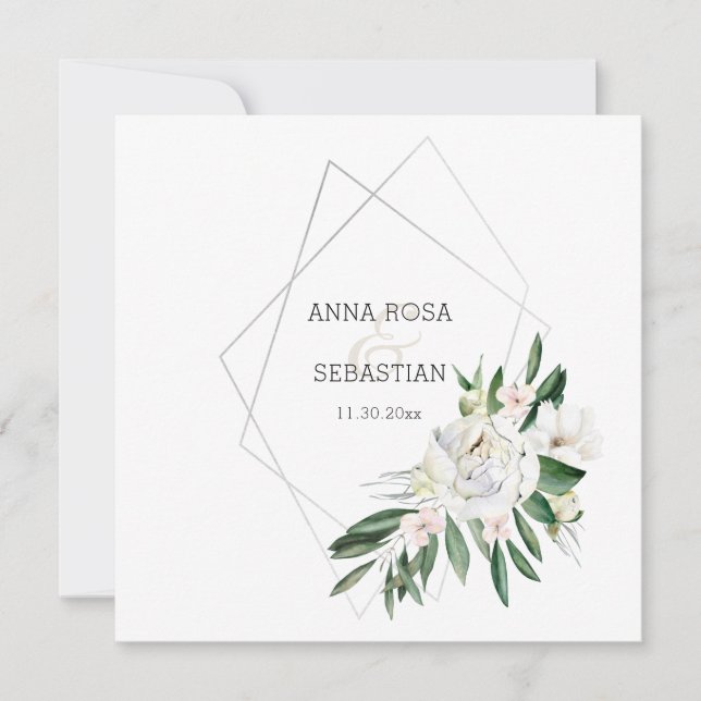 Invitation *~* QR PEONY Floral RSVP Frame AR15 Mariage (Devant)