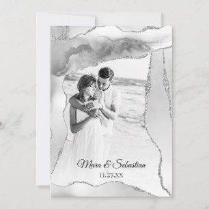 Invitation *~* QR PHOTO RSVP AR13 Mariage AGATE Argent