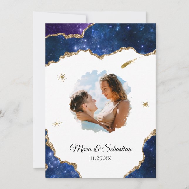 Invitation *~* QR - PHOTO - RSVP AR13 Mariage d'AGATE cosmiqu (Devant)