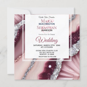Invitation *~* QR PINK BURGUNDY Agate RSVP AR66 Mariage