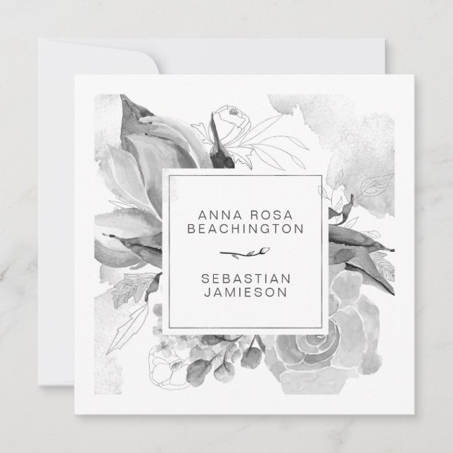 Invitation *~* QR RSVP AR12 Floral Simple Mariage tamisé (Devant)
