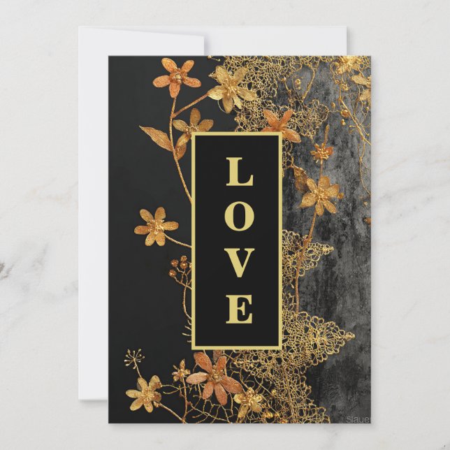 Invitation *~ QR RSVP AR26 Gold Lace LOVE 45 Mariage de luxe (Devant)