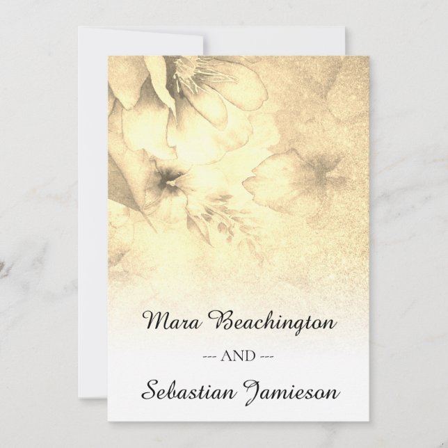 Invitation *~* QR RSVP Parties scintillant Florale Gold Sepia (Devant)