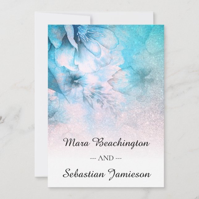 Invitation *~* QR RSVP Parties scintillant florale Mariage aq (Devant)