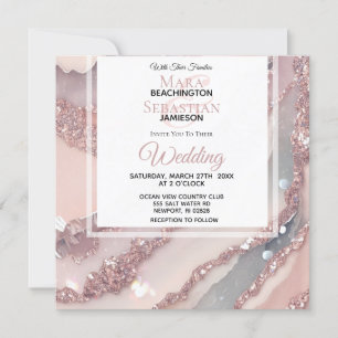 Invitation *~* QR Silver BLUSH PINK AGATE AR66 Mariage RSVP