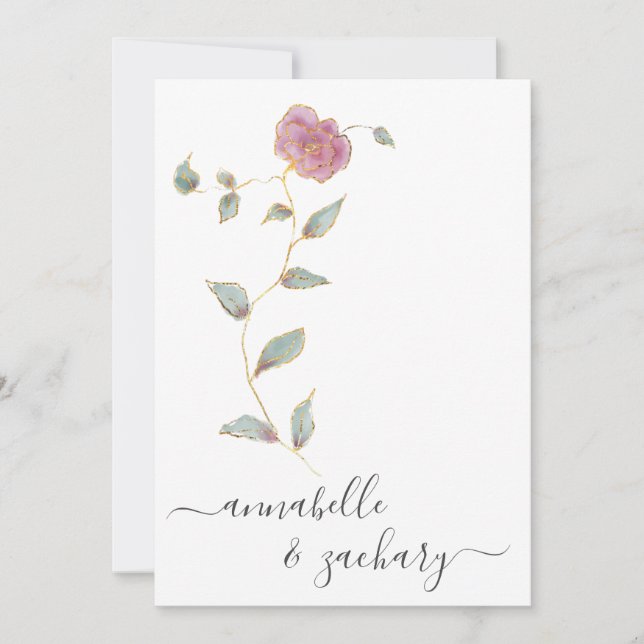 Invitation *~* QR SIMPLE RSVP Rose Parties scintillant d'or A (Devant)