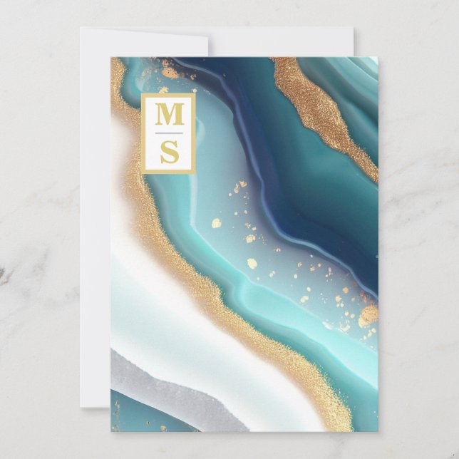 Invitation *~ QR TURQUOISE Monogramme AR66 RSVP Mariage d'âge (Devant)