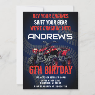 Invitation Quad ATV 4 Roues Personnel Anniversaire Garçons