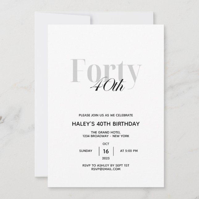 Invitation Quarante - 40e fête d'anniversaire Black & White C (Devant)
