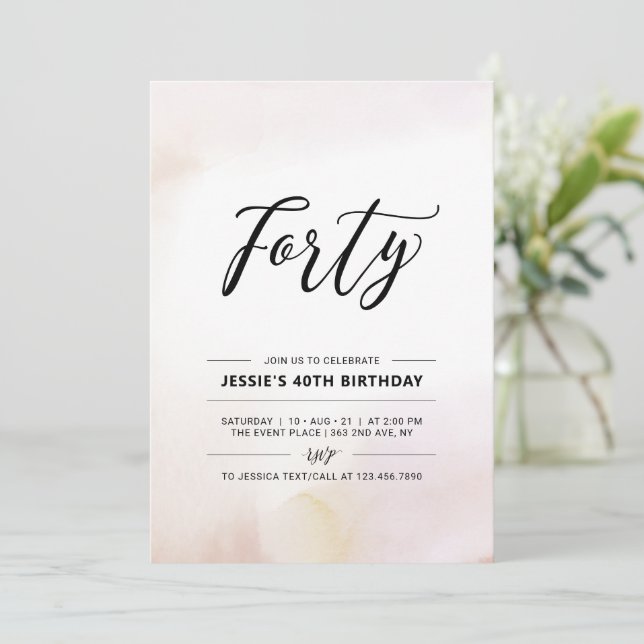 Invitation Quarante | Aquarelle minimale de 40e anniversaire (Debout devant)