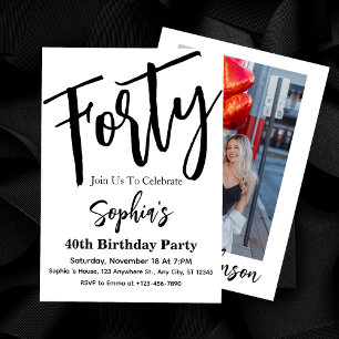 Invitation Quarante Black & White Moderne 40e fête d'annivers