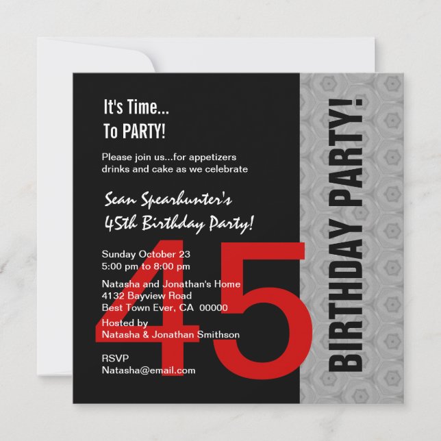 Invitation quarante-cinquième Anniversaire ou tout noir (Devant)
