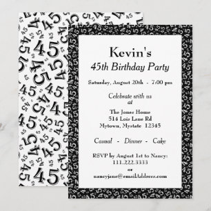 Invitation quarante-cinquième Motif noir/blanc de fête