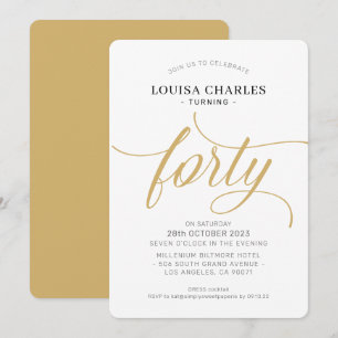 Invitation Quarante élégant anniversaire chic script or moder