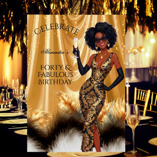 Invitation Quarante Élégant Anniversaire Or Noir Ethnique Fab