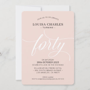Invitation Quarante élégante anniversaire chic rose roux mode