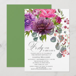 Invitation Quarante et fabuleux Elégant Floral 40e anniversai