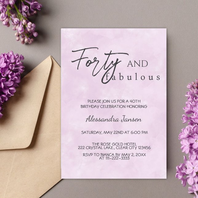 Invitation Quarante et fabuleux lumière violet 40e anniversai (Créateur téléchargé)
