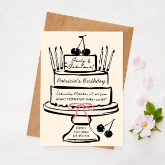 Invitation Quarante & Fabuleux, Gâteau Contemporain Dessiné à