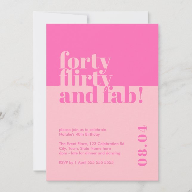 Invitation Quarante, Flirty & Fab rose 40e anniversaire Invit (Devant)