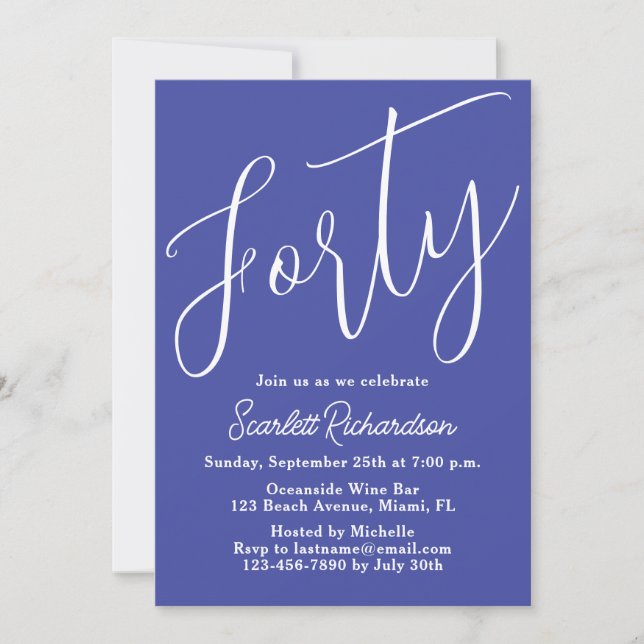 Invitation Quarante moderne Script Lavender Purple 40e annive (Devant)