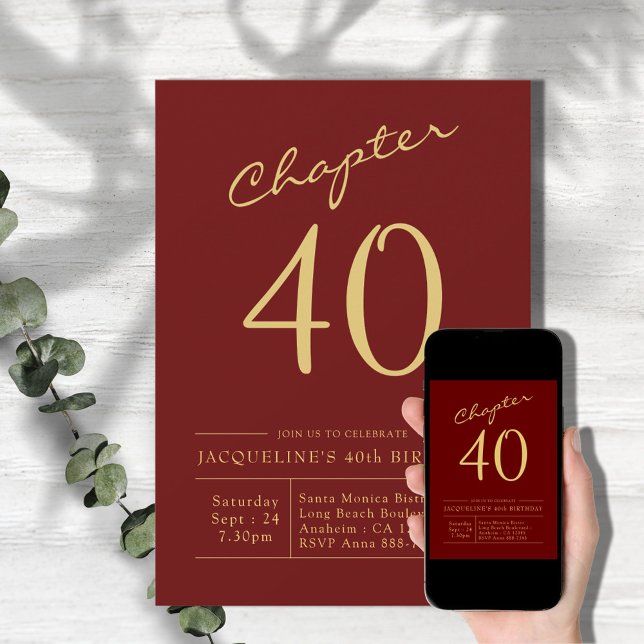 Invitation Quarante Red Gold 40e fête d'anniversaire (Créateur téléchargé)