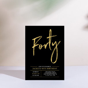 Invitation Quarante Soirée moderne Gold & Black 40th Birthd