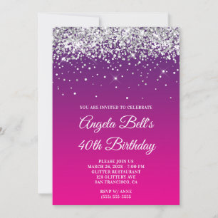 Invitation Quarantième anniversaire dégradé rose violet paill