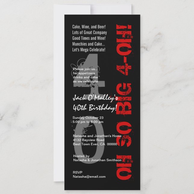 Invitation quarantième Anniversaire oh 4 oh W1482 grands (Devant)