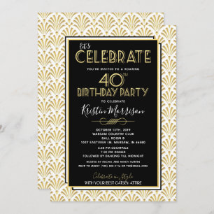 Invitation quarantième Art déco Gatsby d'anniversaire hurlant