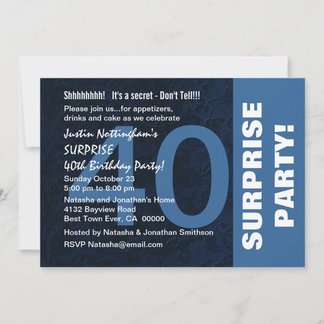 Invitation quarantième Bleu de minuit moderne de fête (Devant)