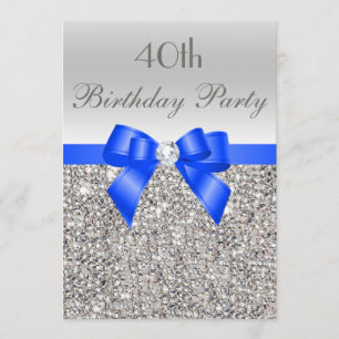 Invitation quarantième Diamant argenté d'arc de bleu royal de