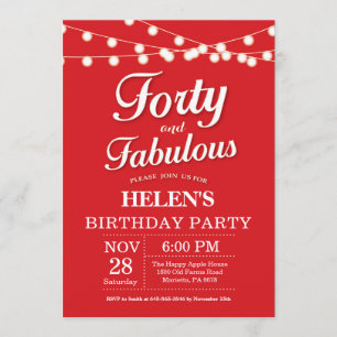 Invitation quarantième Fabuleux rouge d'invitation