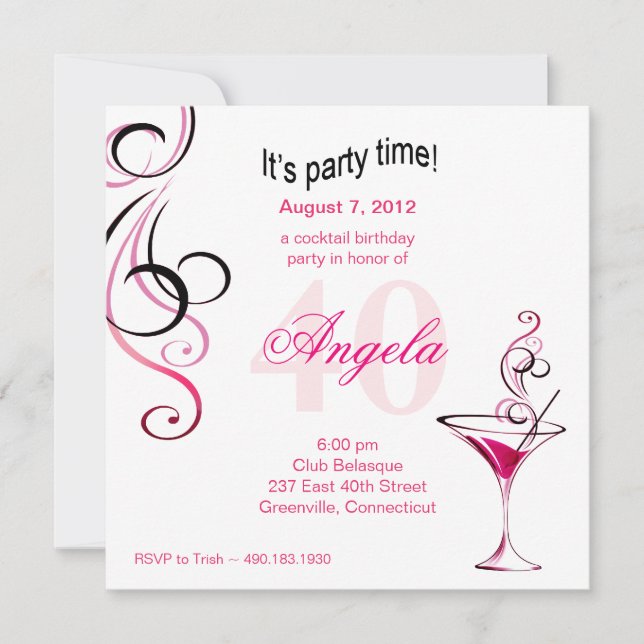 Invitation Quarantième fête d'anniversaire de cocktail (Devant)