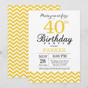 Invitation quarantième Jaune Chevron d'invitation