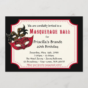 Invitation quarantième Mascarade d'invitation d'anniversaire,