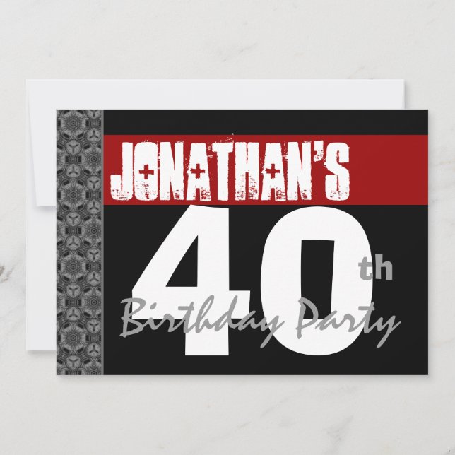 Invitation quarantième Motif et rouge blancs de noir de fête (Devant)