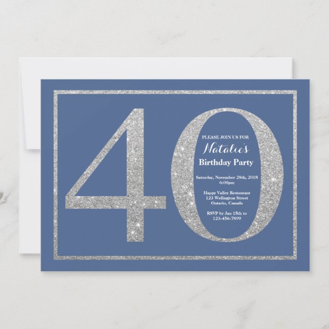 Invitation quarantième Parties scintillantes bleues et (Devant)