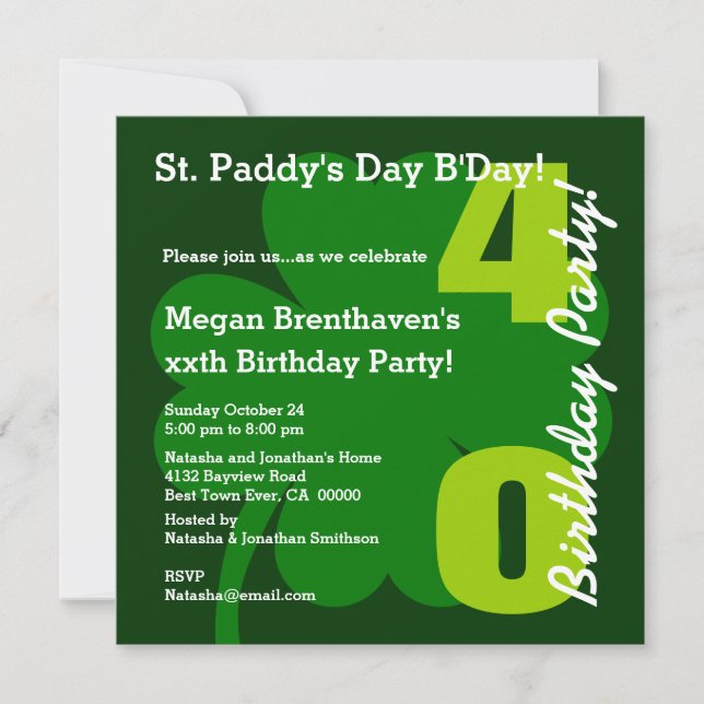 Invitation quarantième Shamrock A02 de fête d'anniversaire de (Devant)