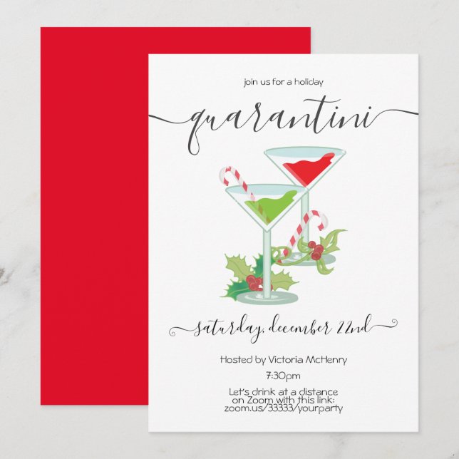 Invitation Quarantini Mistletoe et Martinis (Devant / Derrière)