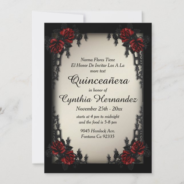 Invitation Quartier français Goth Antique Gold Quinceañera (Devant)